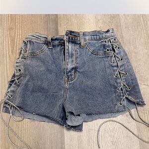 Fashion Nova Blue Lace-Up Jean Shorts